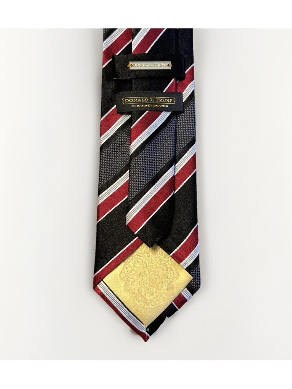 Donald J. Trump Signature Collection Red Blue Black Striped Silk Tie 3.25” X 60”